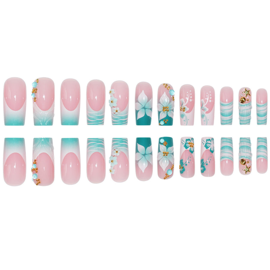 No.F508 Blue-Green Fingernails Patch 24pcs/Set