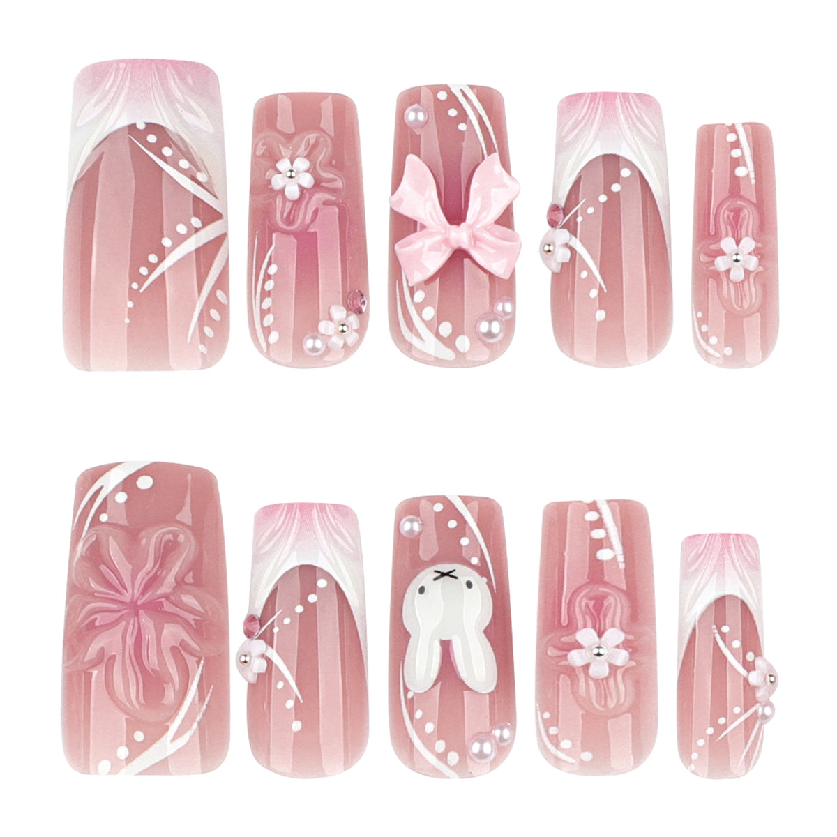 No.ET1 Cute Rabbit Bow Fingernails Patch 24pcs/Set