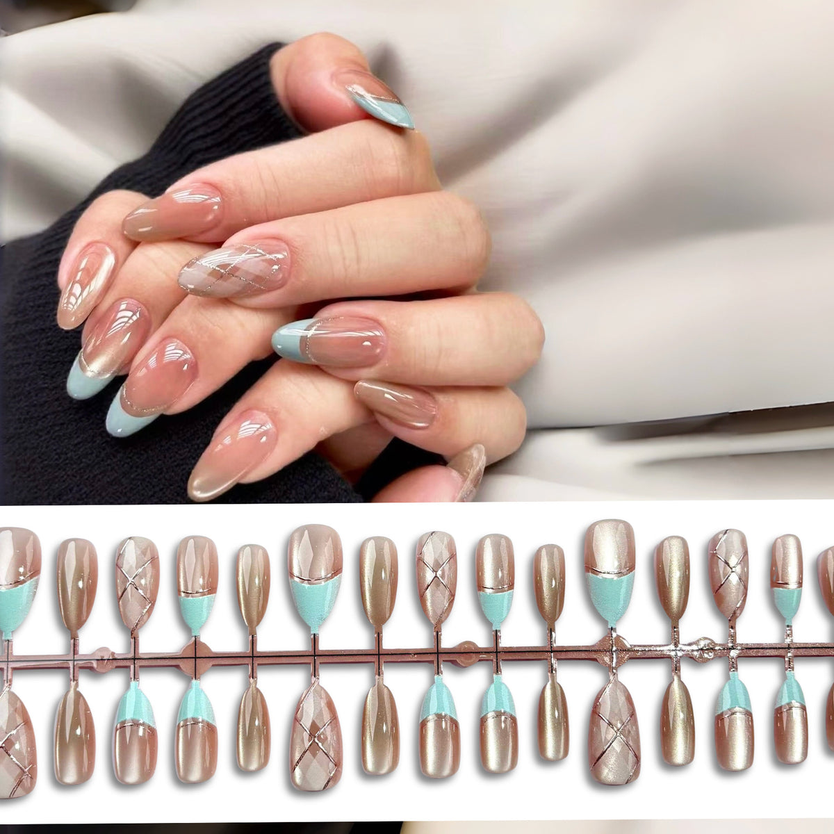 No.F803 Tiffany Blue Fingernails Patch 24pcs/Set