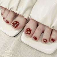 No.198 Sweet Wine Red Glitter Toenails Patch 24pcs/Set