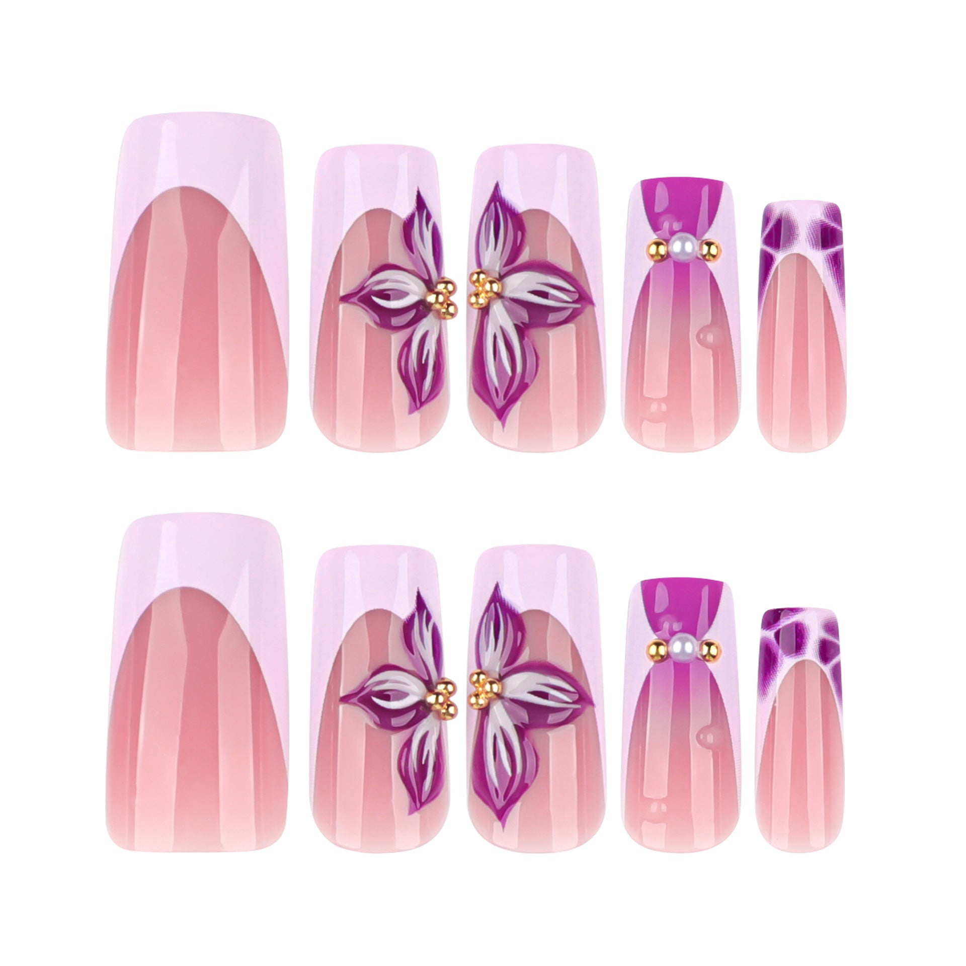 No.F618 Purple Flower Fingernails Patch 24pcs/Set