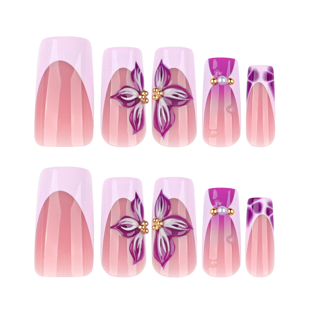 No.F618 Purple Flower Fingernails Patch 24pcs/Set