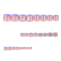 No.227 Purple With Sparkling Diamonds Toenails Patch 24pcs/Set