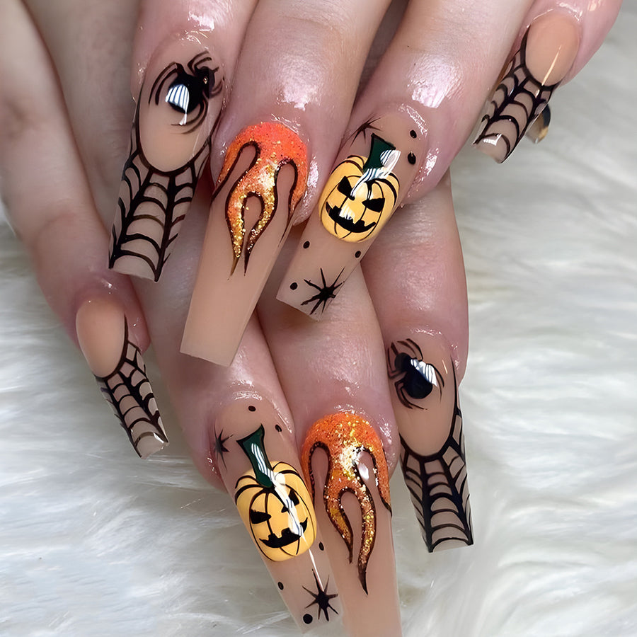 No.AW80 Halloween Pumpkin Fingernails Patch 24pcs/Set