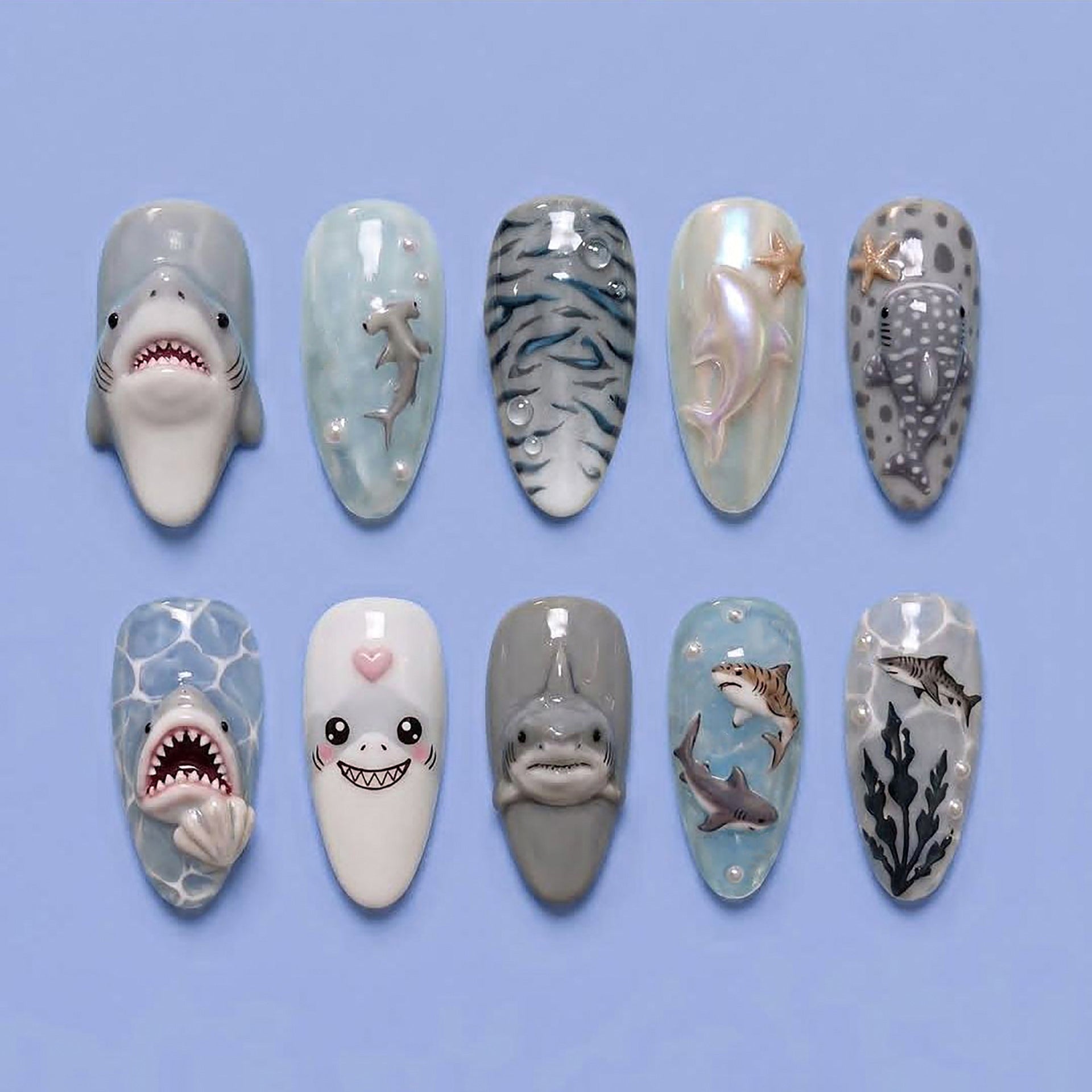 No.BH75 3D Shark Fingernails Patch 24pcs/Set
