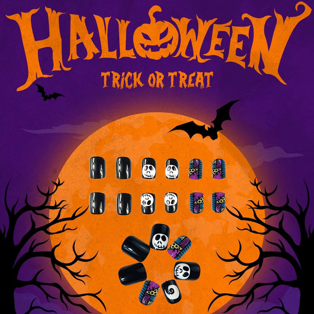 No.AW124 Halloween Grimace Fingernails Patch 24pcs/Set