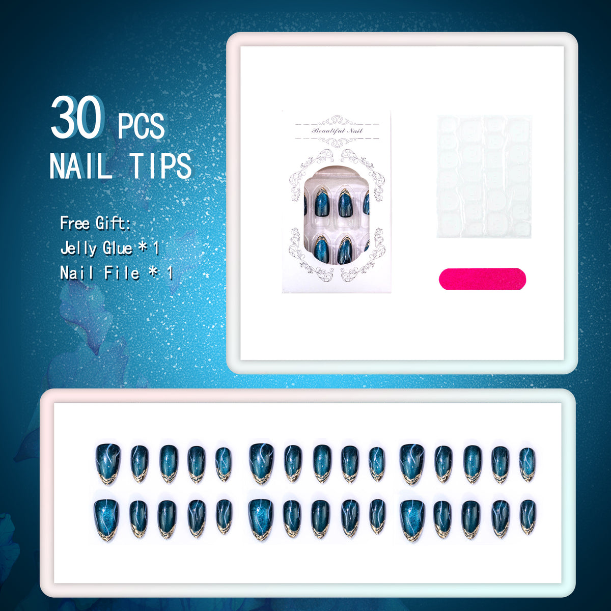 No.F632 Ocean Moon Cat's Eye Fingernails Patch 24pcs/Set