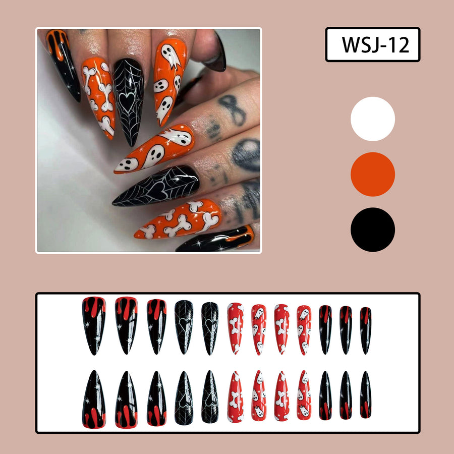 No.AW96 Halloween Orange Fingernails Patch 24pcs/Set