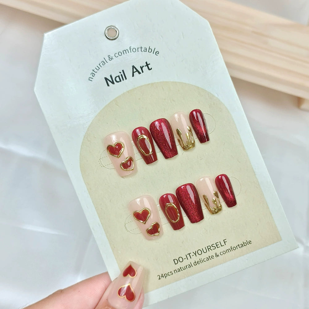 No.VN34 Red Fingernails Patch 24pcs/Set