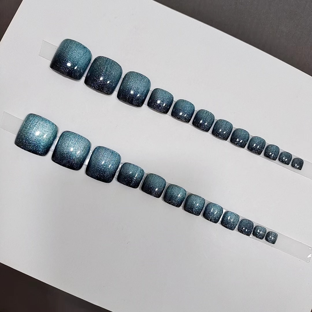 Parche para uñas de los pies con forma de ojo de gato degradado en azul y negro, 24 piezas