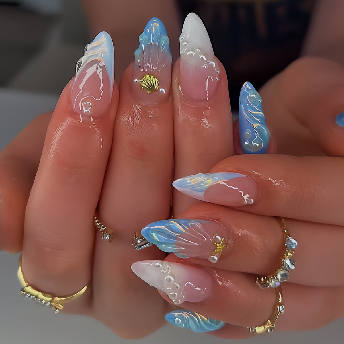 No.F727 Blue Fingernails Patch 24pcs/Set