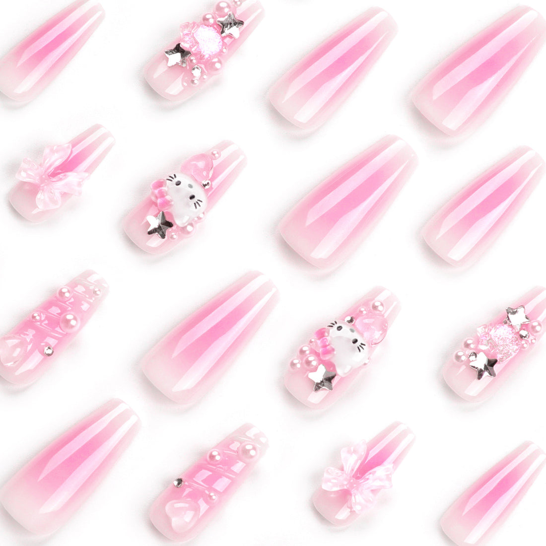 No.F136 Pink Cute Hello Kitty Fingernails Patch 24pcs/Set