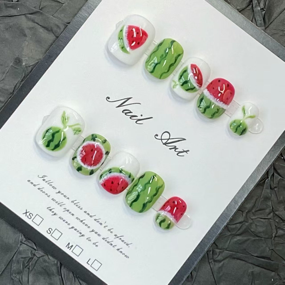 No.FP28 Watermelon Hand Made Fingernails 10pcs