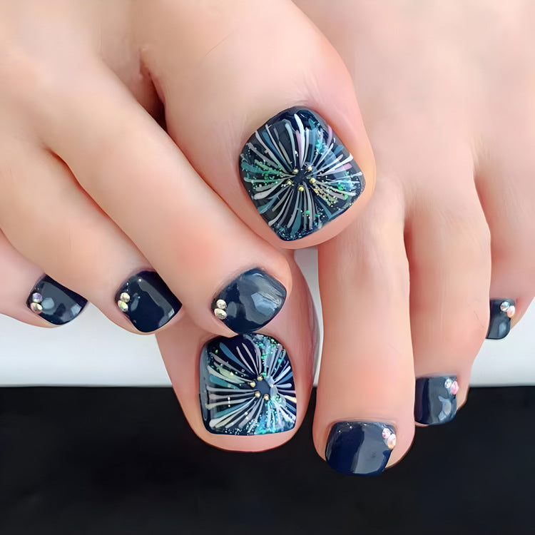 No.73 Vibrant Fireworks Blue Toe Nails 24pcs/Set