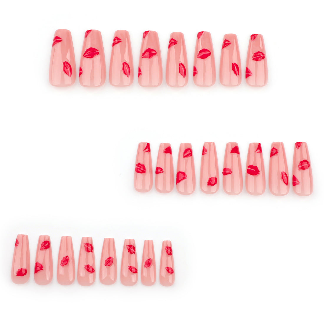 No.VN65 Valentine’s Red Lip Print Press-On Nails Set (24 Pcs)
