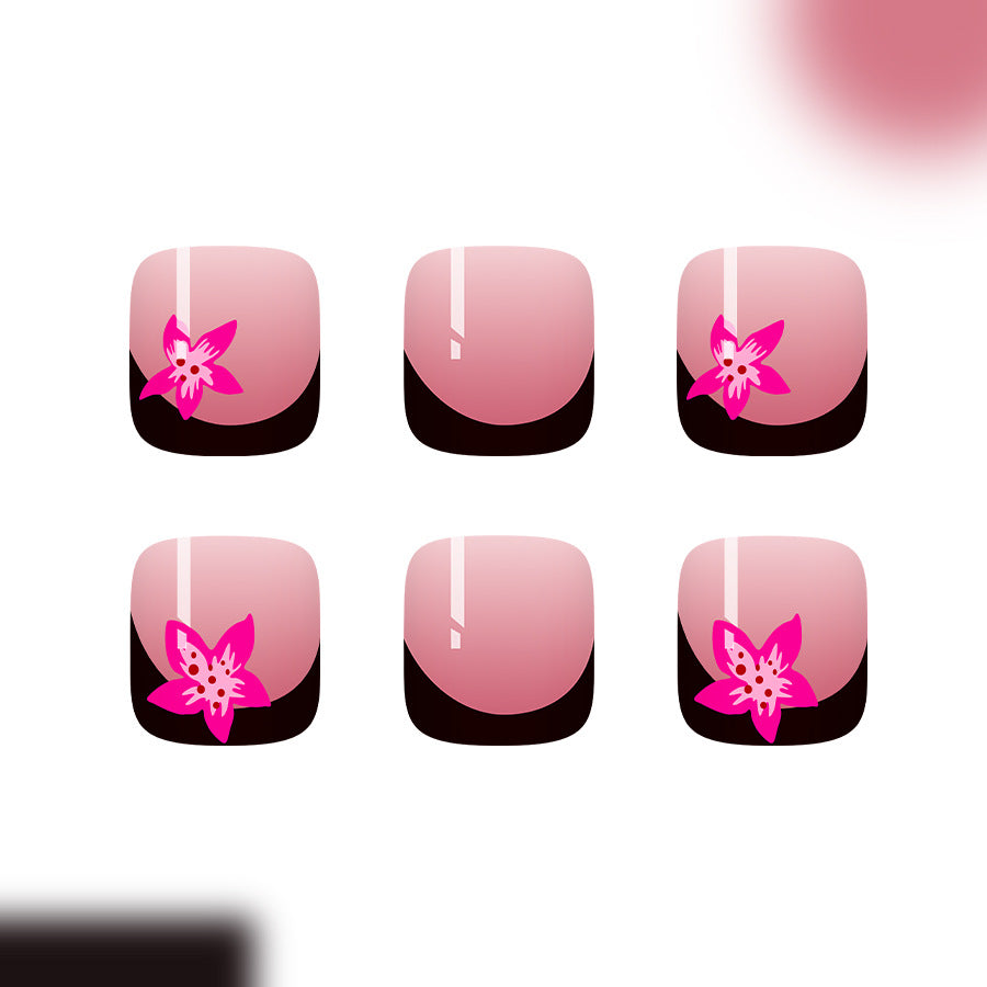 No.627 Black Flower Toenails Patch 24pcs/Set