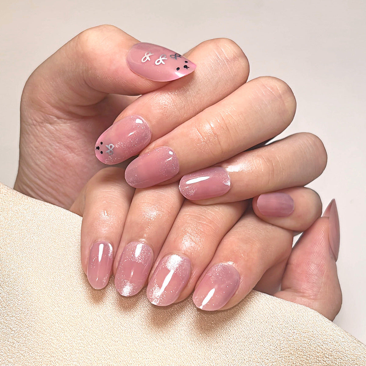 No.F808 Pink Cat's Eye Fingernails Patch 24pcs/Set