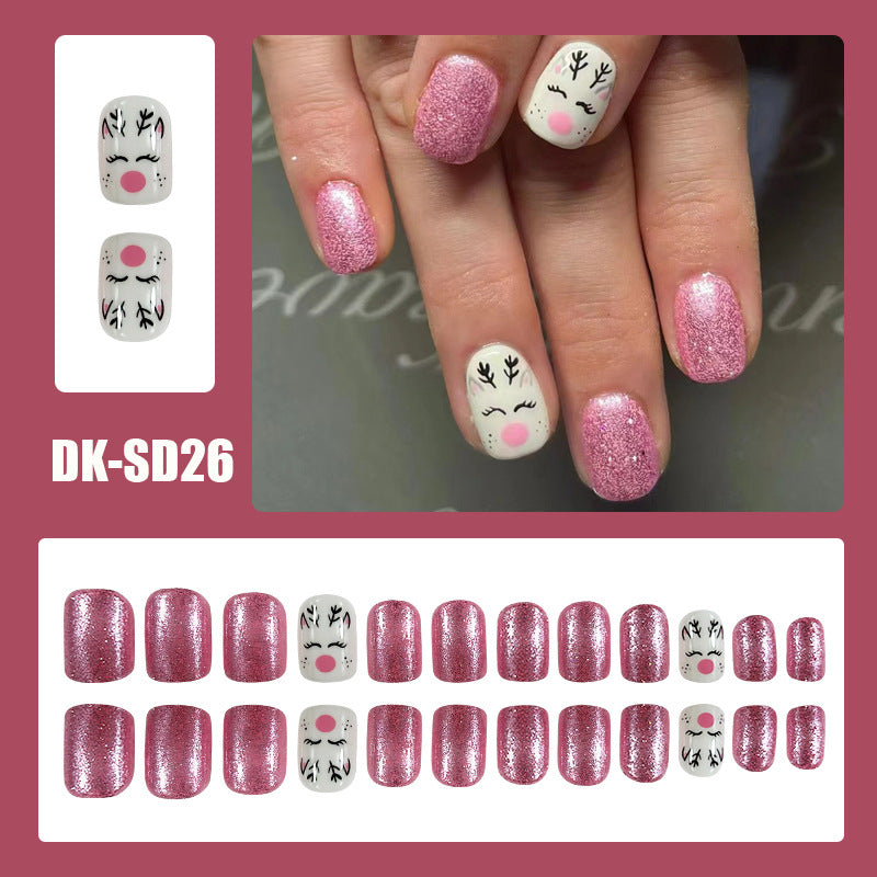 No.CM40 Christmas Pink Glitter Fingernails Patch 24pcs/Set