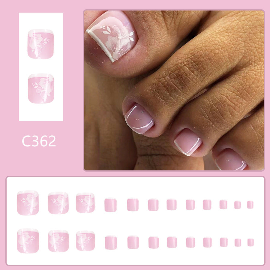 No.635 Pink Flower Toenails Patch 24pcs/Set