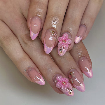 No.F434 3D Pink Flowers Fingernails Patch 24pcs/Set