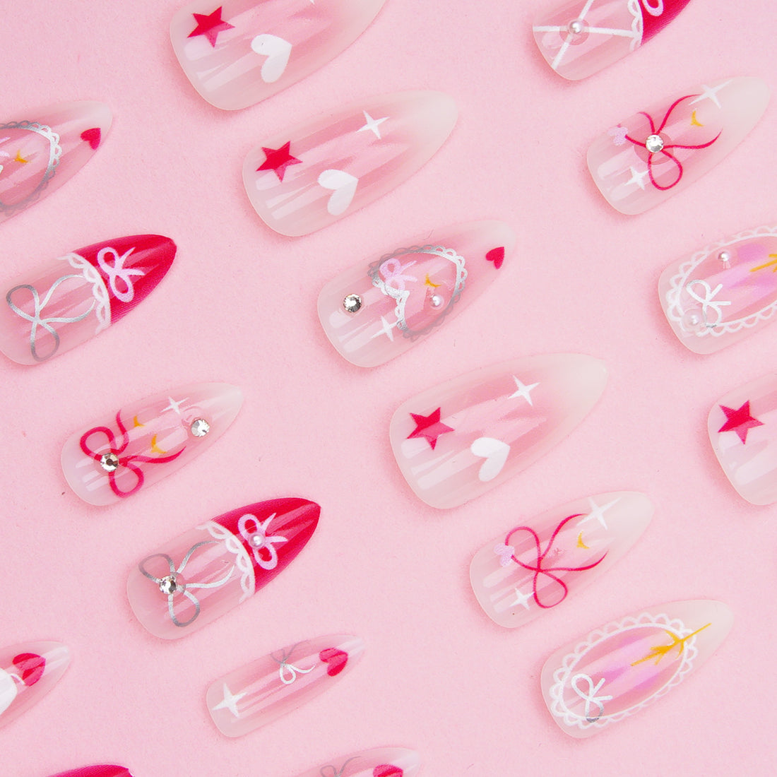 No.F466 Pink Flash Diamond Fingernails Patch 24pcs/Set