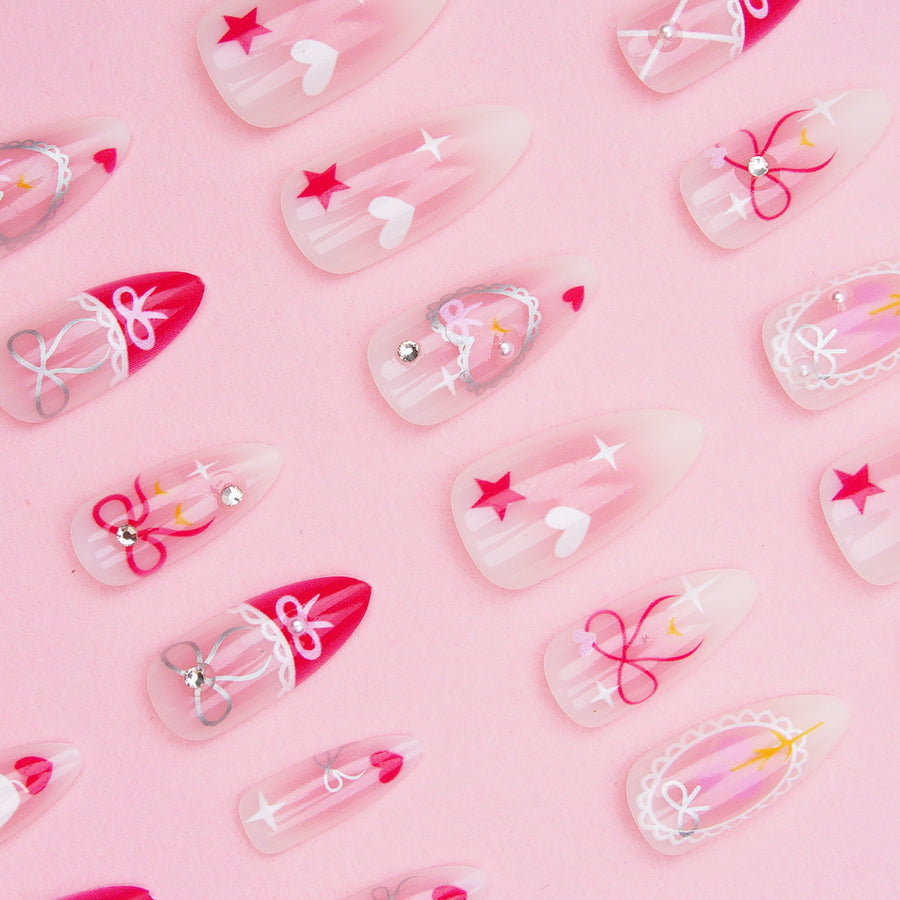 No.F466 Pink Flash Diamond Fingernails Patch 24pcs/Set