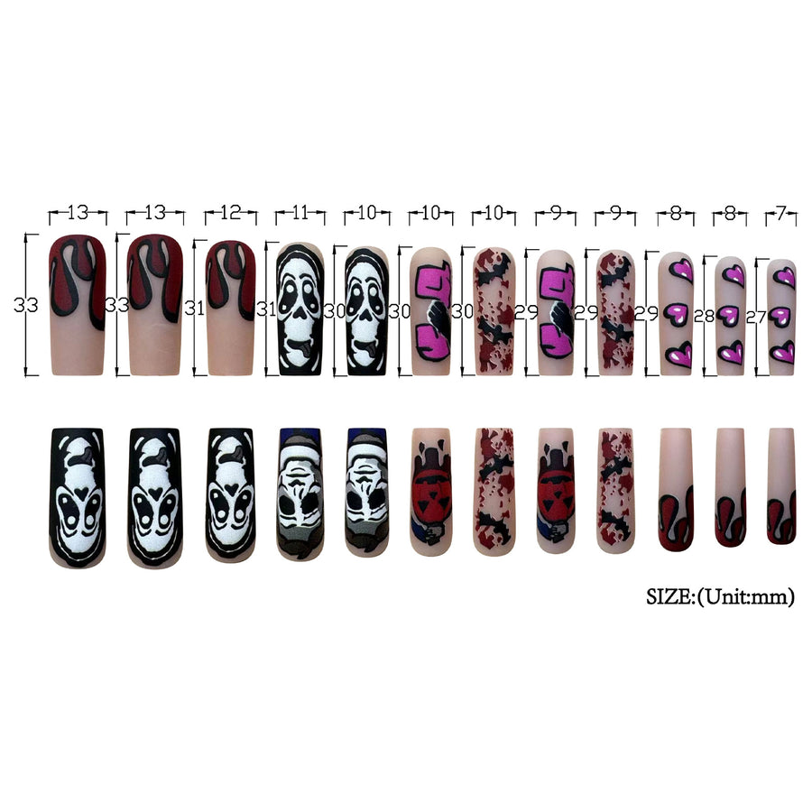 No.AW85 Halloween Bat Heart Fingernails Patch 24pcs/Set