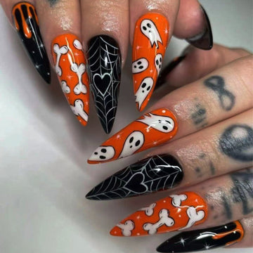 No.AW96 Halloween Orange Fingernails Patch 24pcs/Set