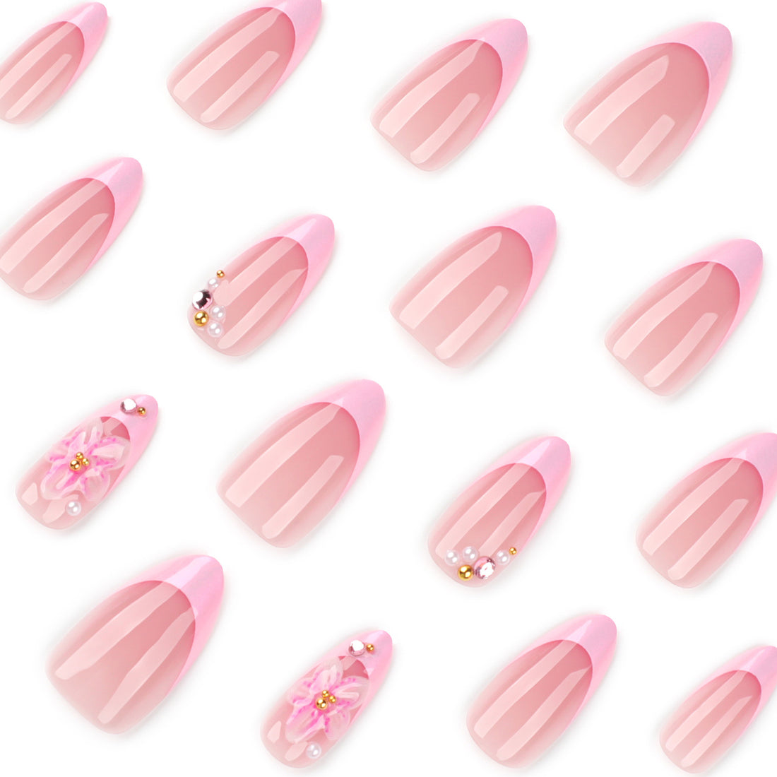 No.F434 3D Pink Flowers Fingernails Patch 24pcs/Set