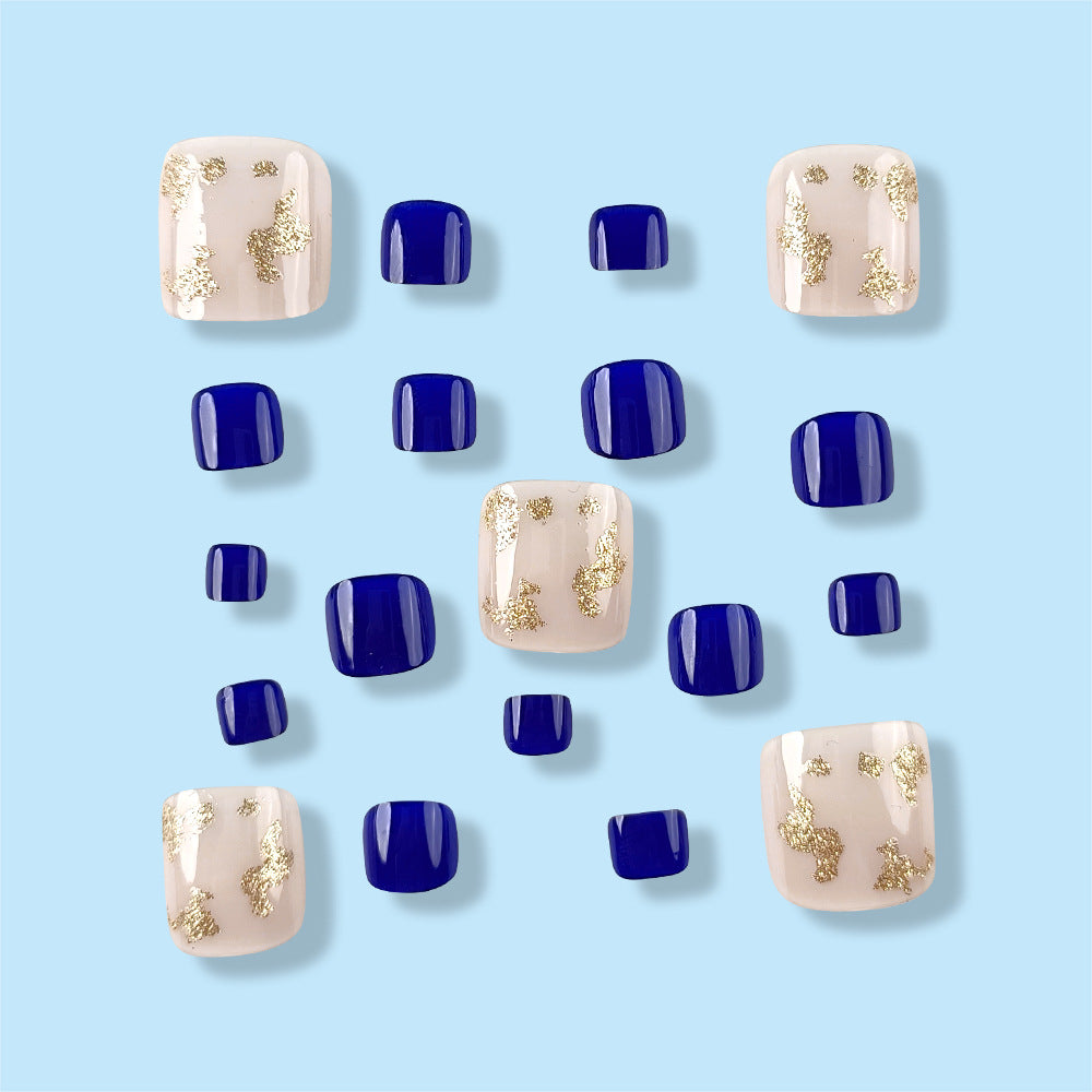 No.176 Royal Blue & Gold Glitter Toenails Patch 24pcs/Set