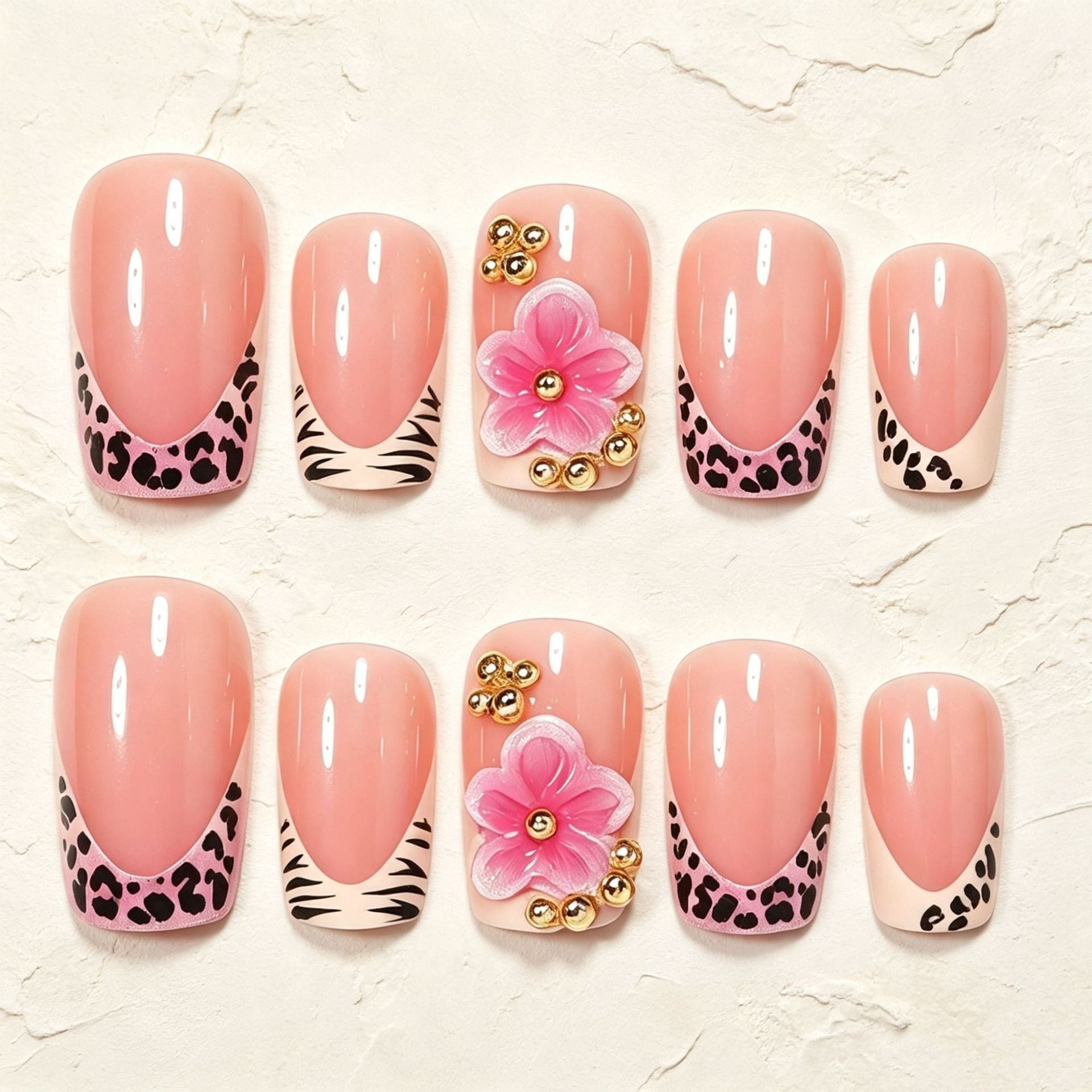 No.F747 Floral Leopard Print Fingernails Patch 24pcs/Set
