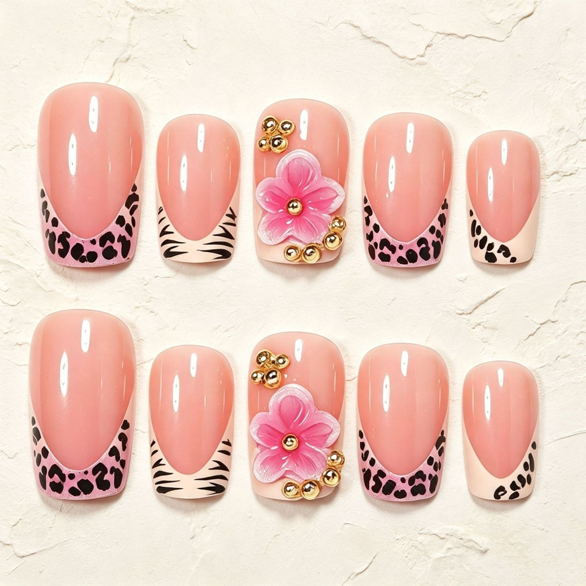 No.F747 Floral Leopard Print Fingernails Patch 24pcs/Set