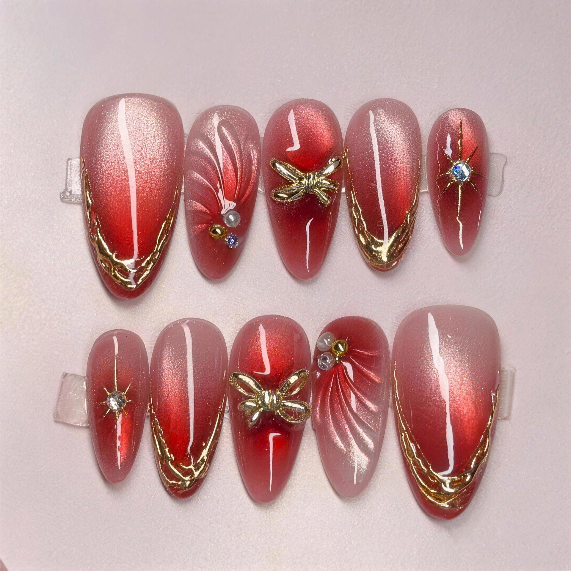 No.F716 Red Cat's Eye Fingernails Patch 24pcs/Set