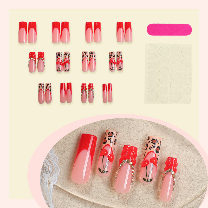 No.F661 Red Leopard Print Fingernails Patch 24pcs/Set