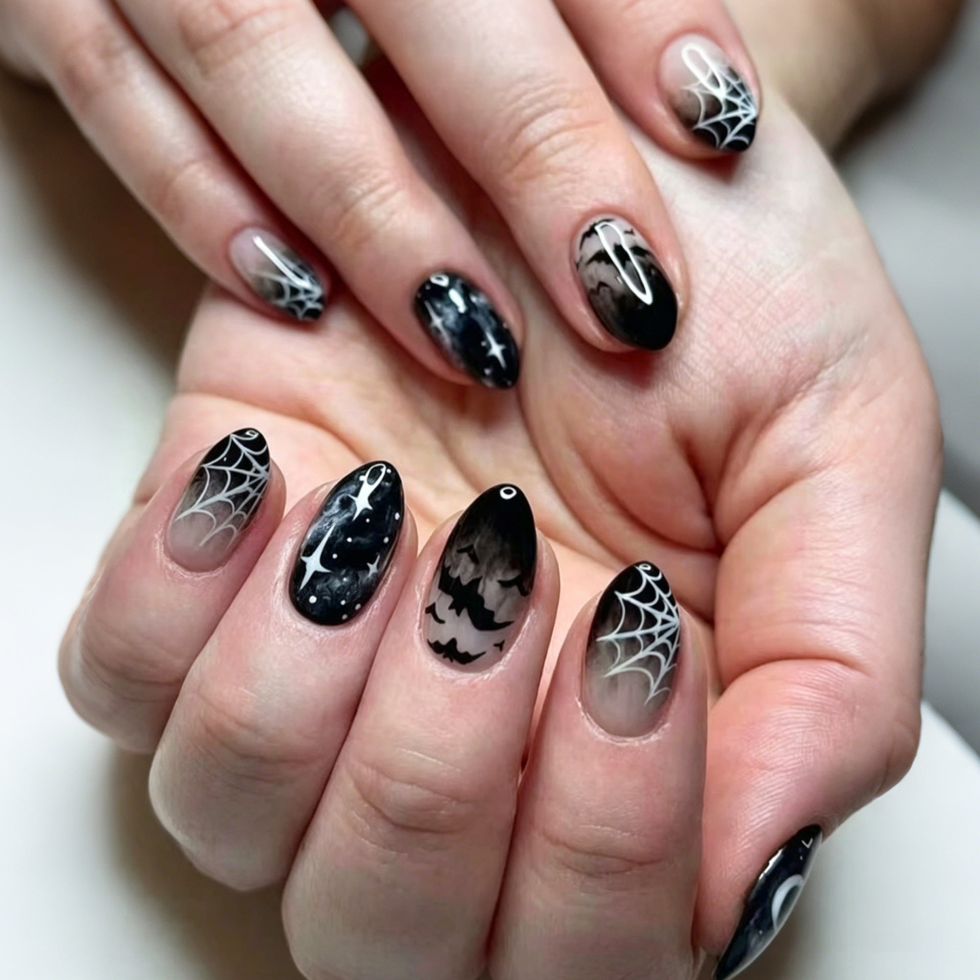 No.AW186 Halloween Dark Spider Web Fingernails Patch 24pcs/Set