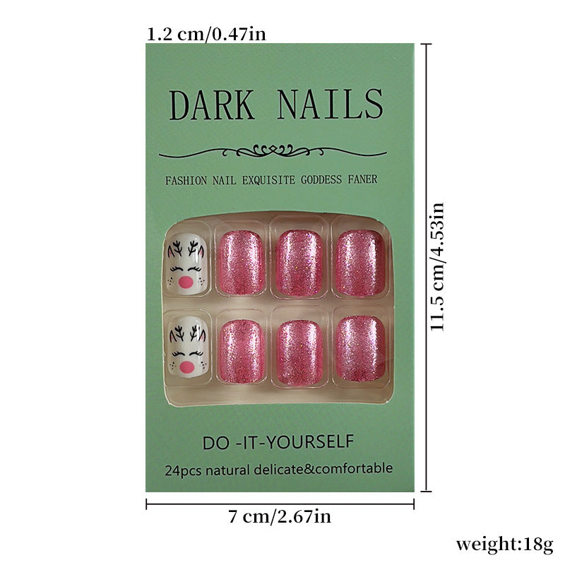 No.CM40 Christmas Pink Glitter Fingernails Patch 24pcs/Set