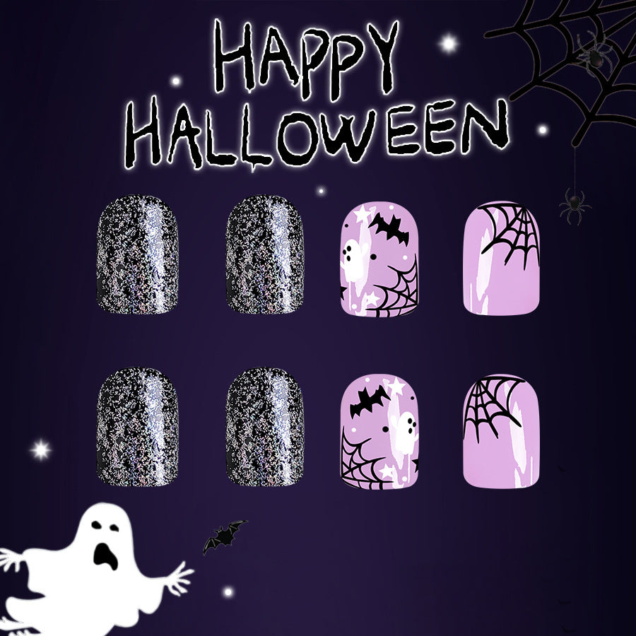 No.AW31 Halloween Black Spider Bat Fingernails Patch 24pcs/Set