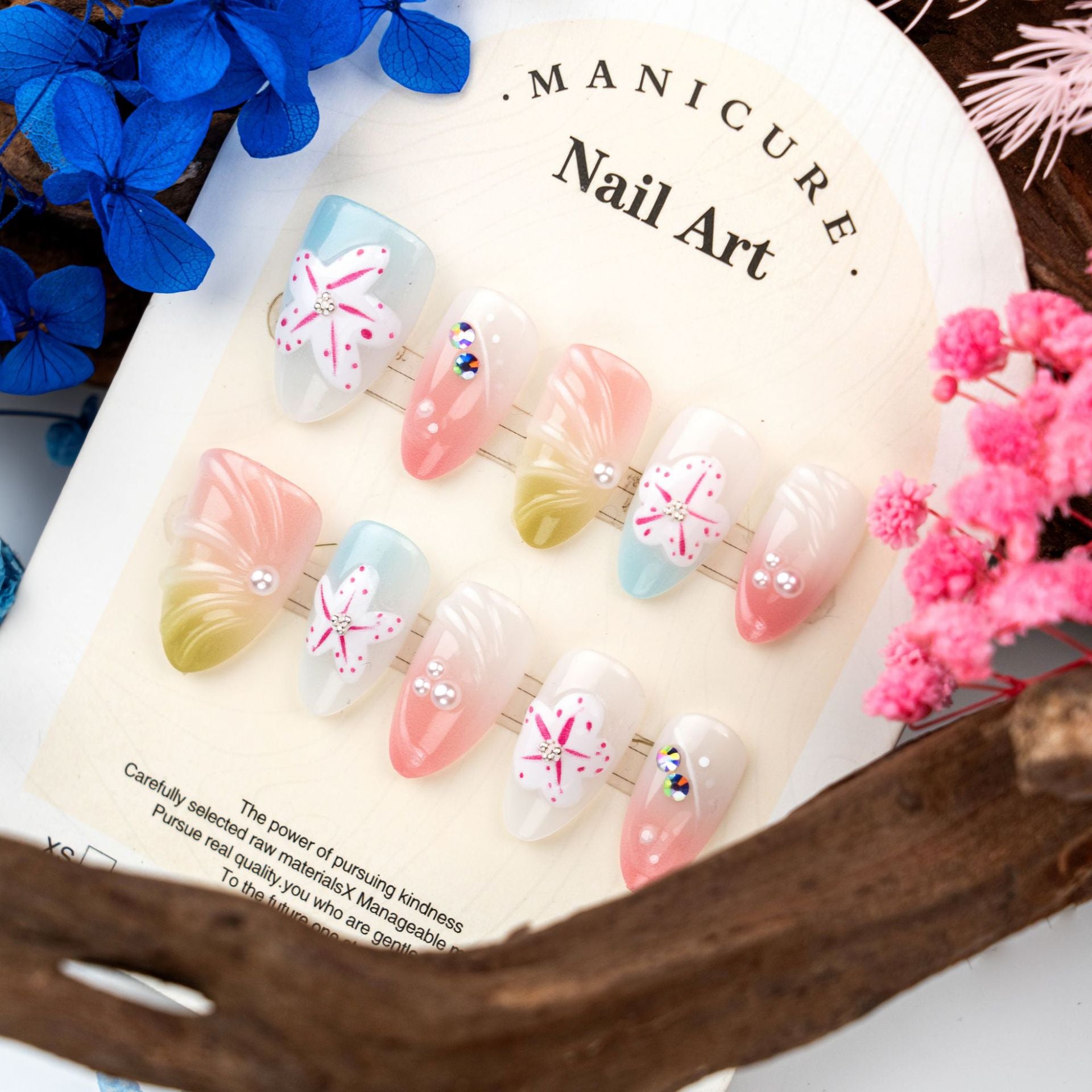 No.BH24 Pink Flowers Fingernails Patch 30pcs/Set