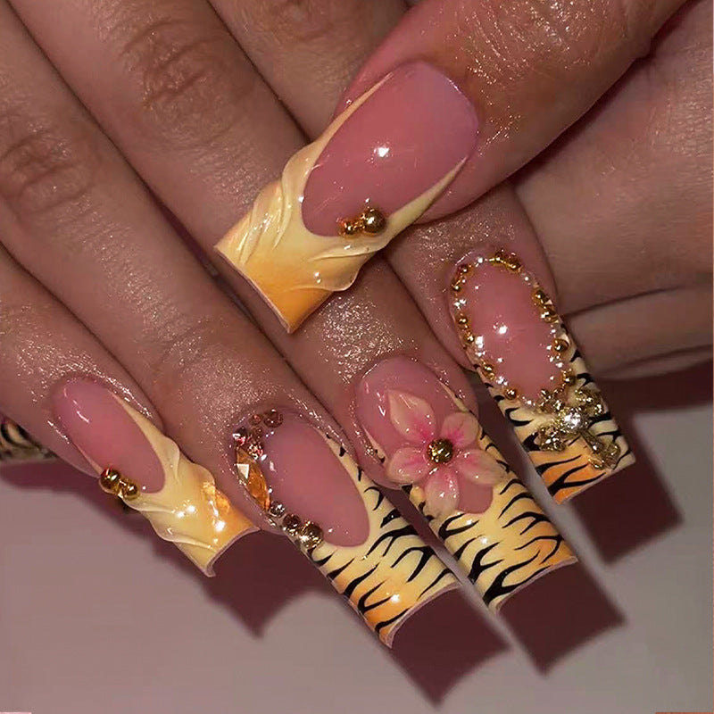 No.F710 Yellow Leopard Print Fingernails Patch 24pcs/Set