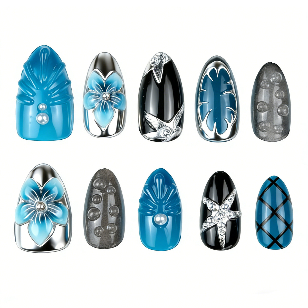 No.F827 Blue Flower Fingernails Patch 24pcs/Set