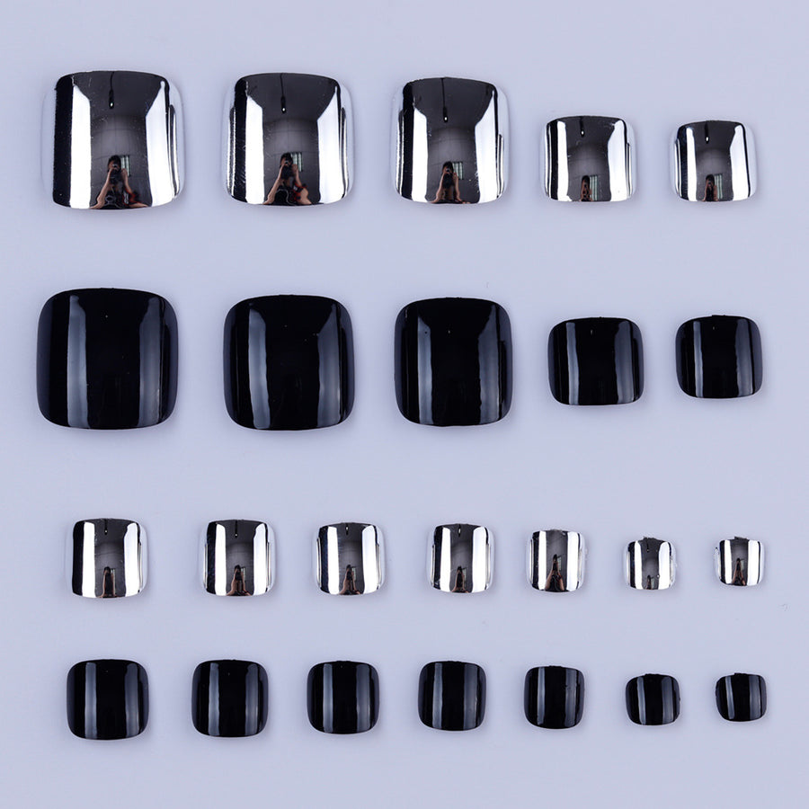 No.166 Black Matte Glitter Toenails 24pcs/Set