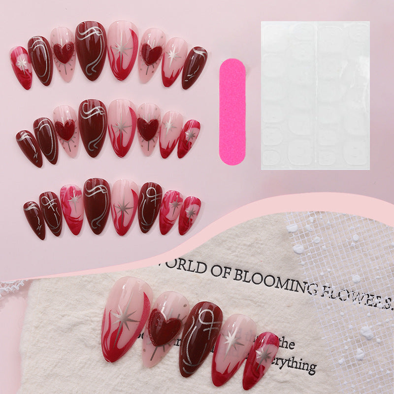 No.F574 Red Heart Fingernails Patch 24pcs/Set
