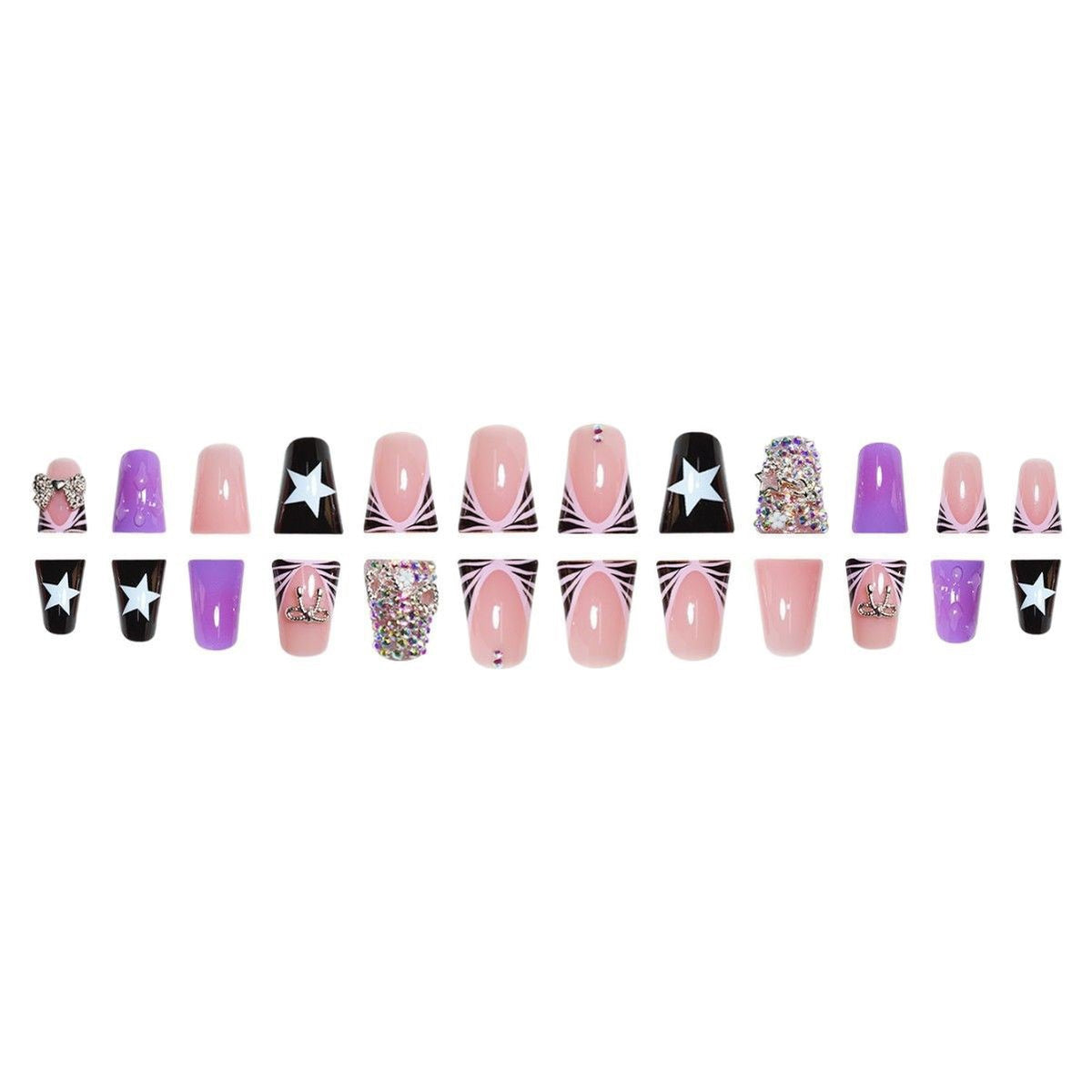 No.F628 Striped Star Fingernails Patch 24pcs/Set