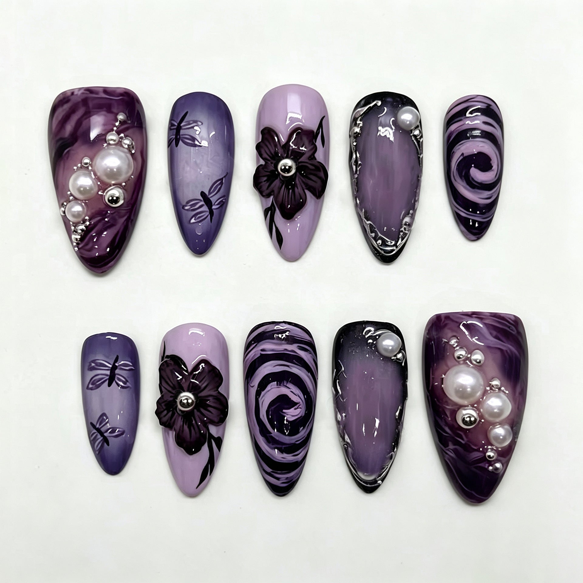 No.F732 Purple Cat's Eye Fingernails Patch 24pcs/Set