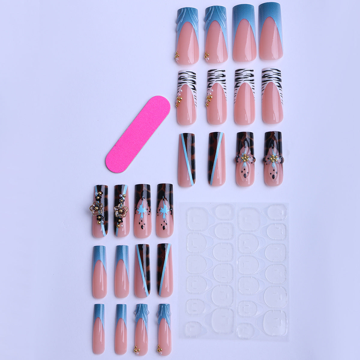 No.F532 Blue Flowers Fingernails Patch 24pcs/Set