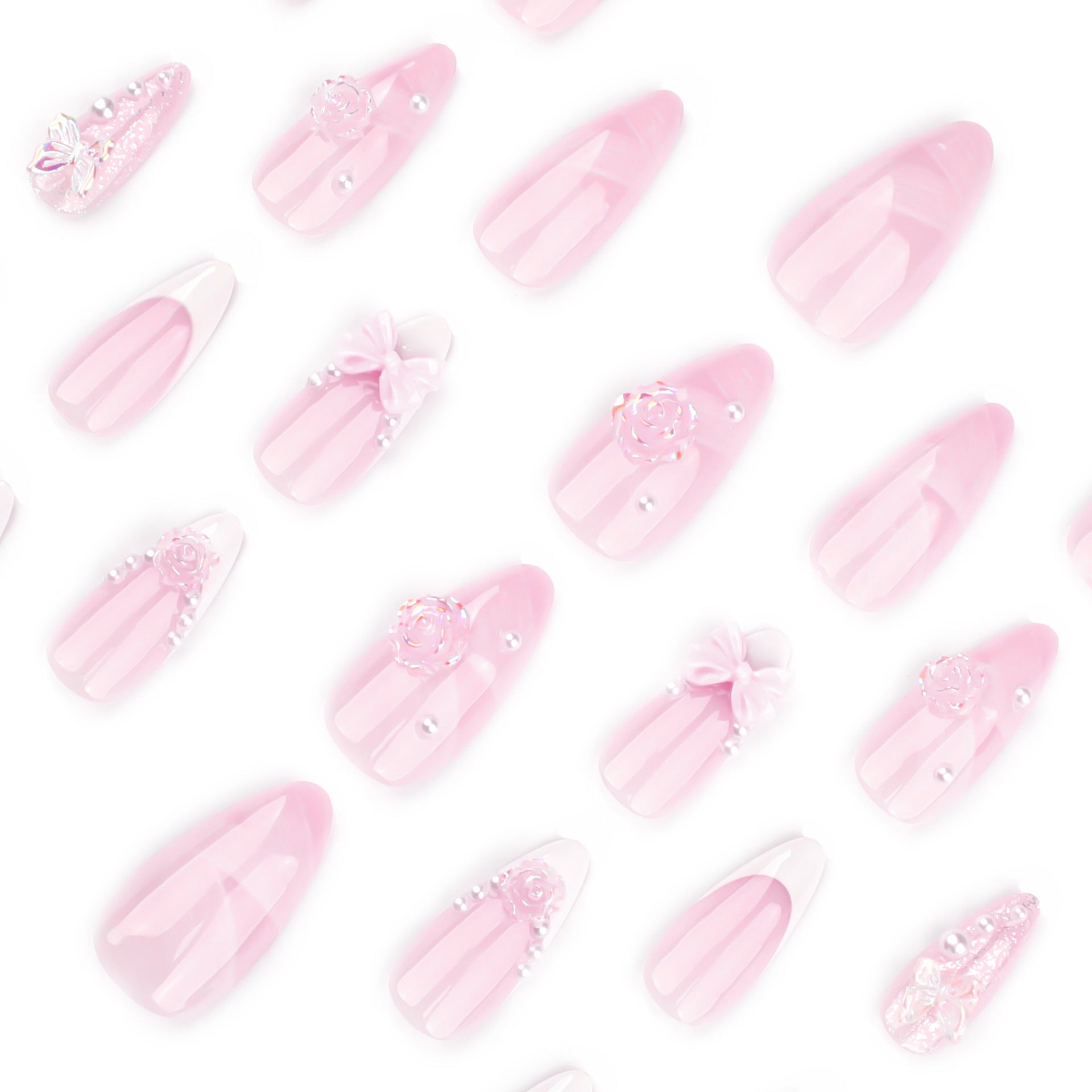 No.F634 Pink Butterfly Fingernails Patch 24pcs/Set