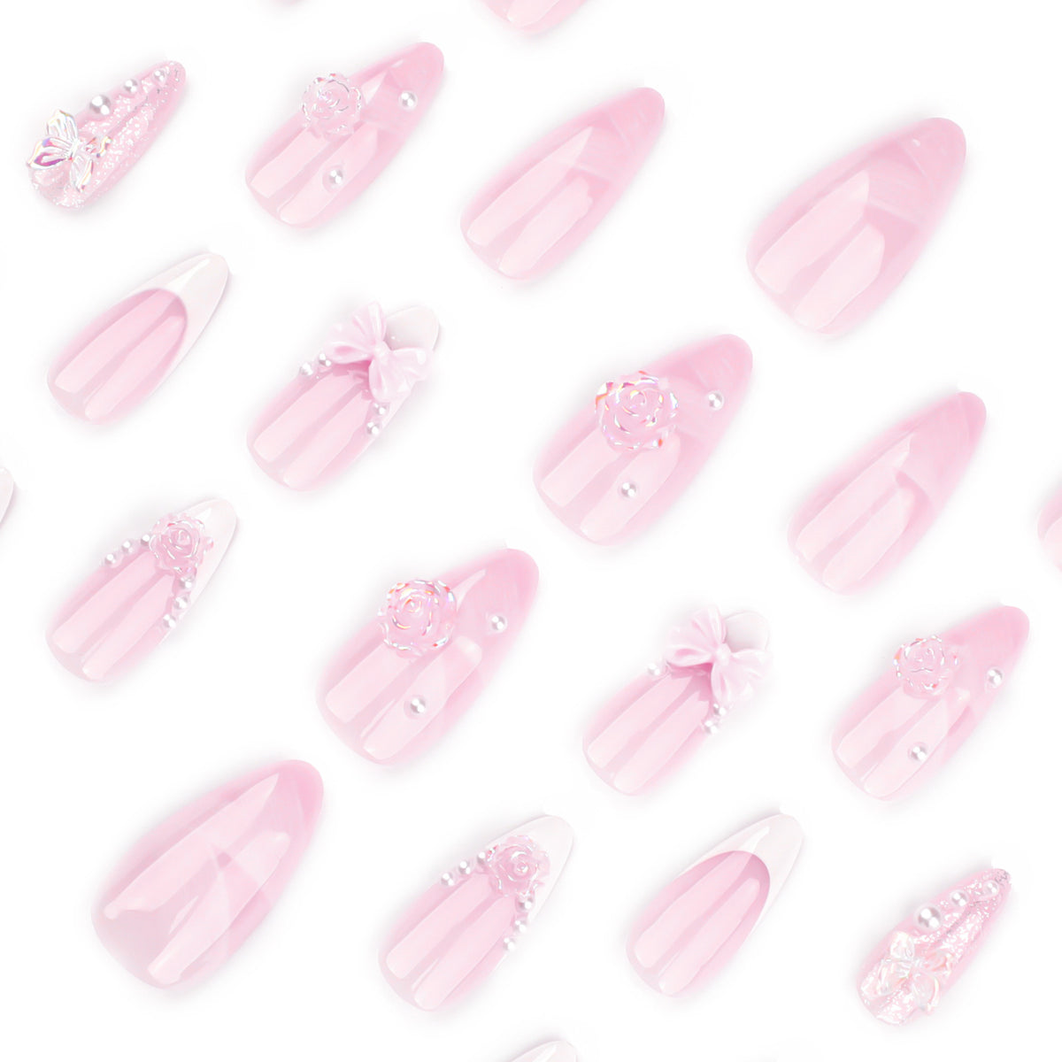 No.F634 Pink Butterfly Fingernails Patch 24pcs/Set