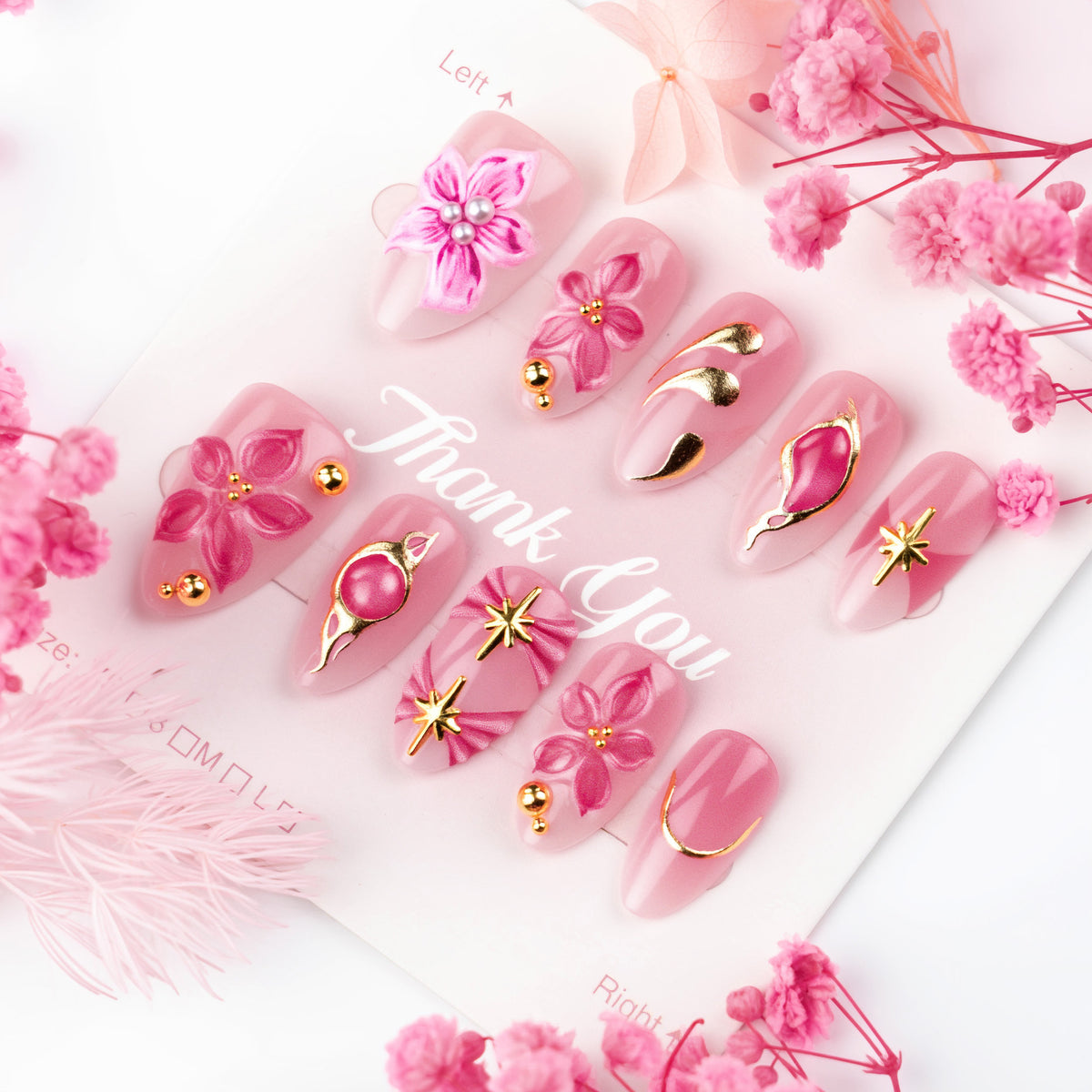 No.BH25 Pink Flowers Fingernails Patch 30pcs/Set