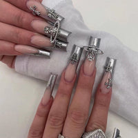 No.F196 Silver Long Fingernails Patch 24pcs/Set