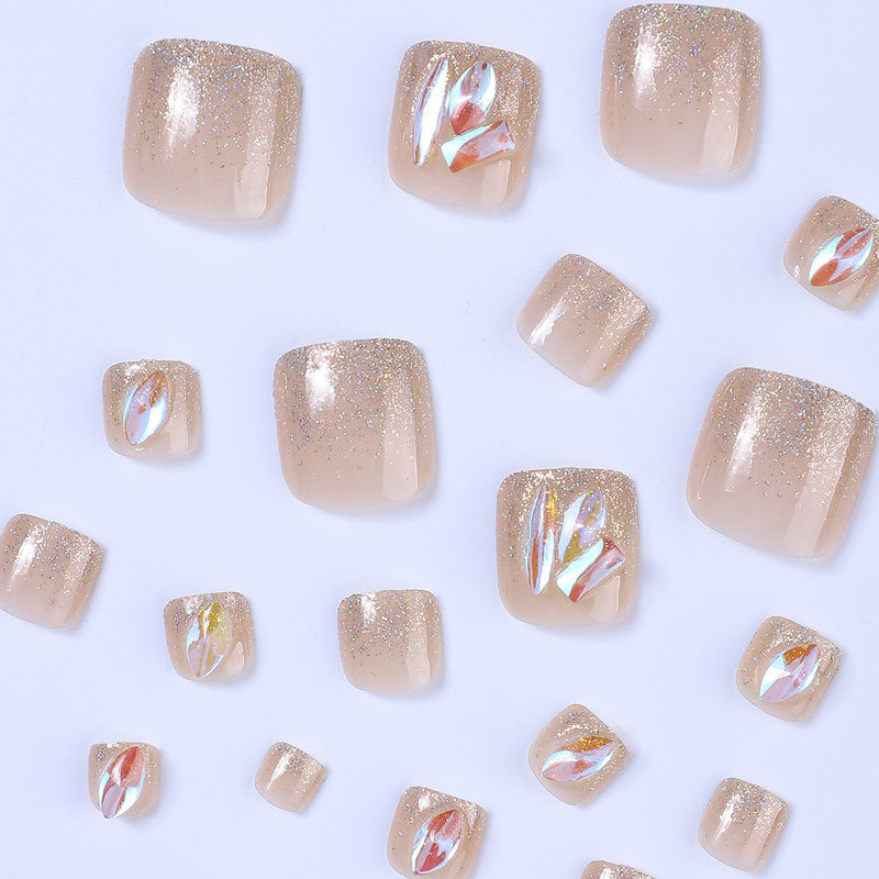 No.118 Nude Pink Glitter Rhinestone Toenails 24pcs/Set